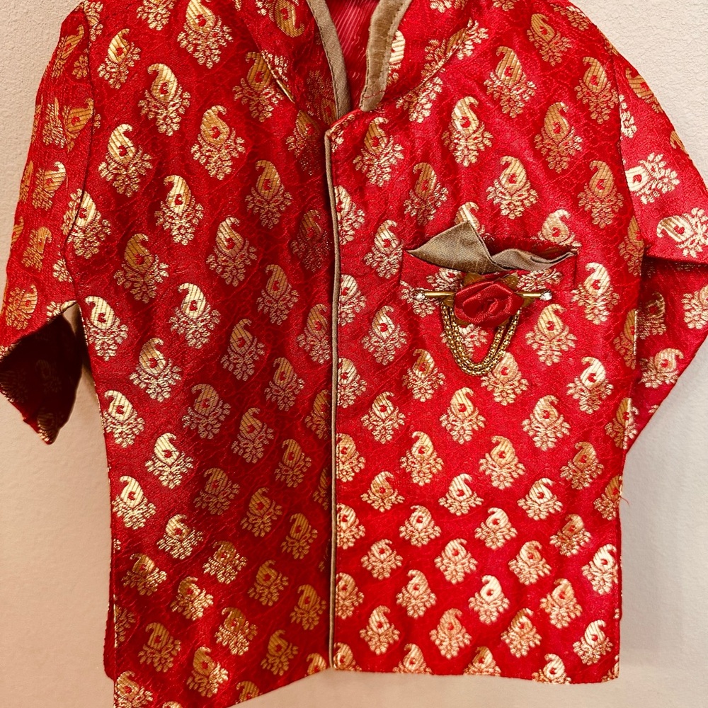 Vibrant Red and Gold Patterned Indian Traditional Two piece set